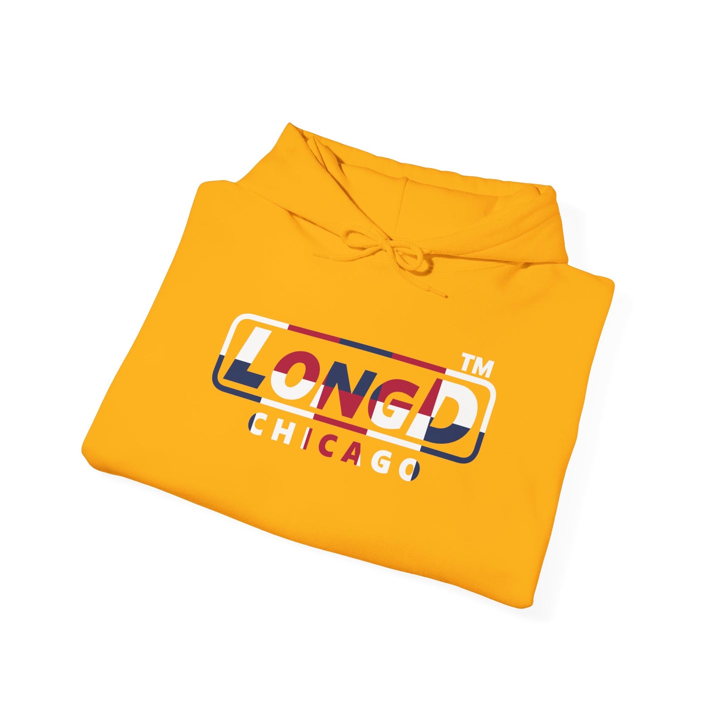 LongD® positive 2x5 Chicago logo hoodie (patriotic colors)