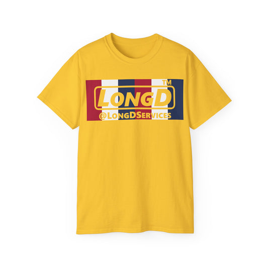 LongD negative vertical 6-striped tag logo cotton tee (patriotic colors)