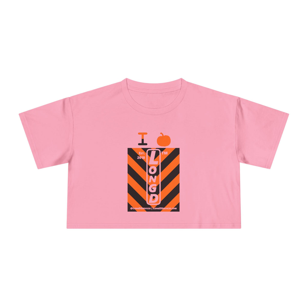 I pumpkin LongD Tag-domain negative upright downward chevron logo crop tee