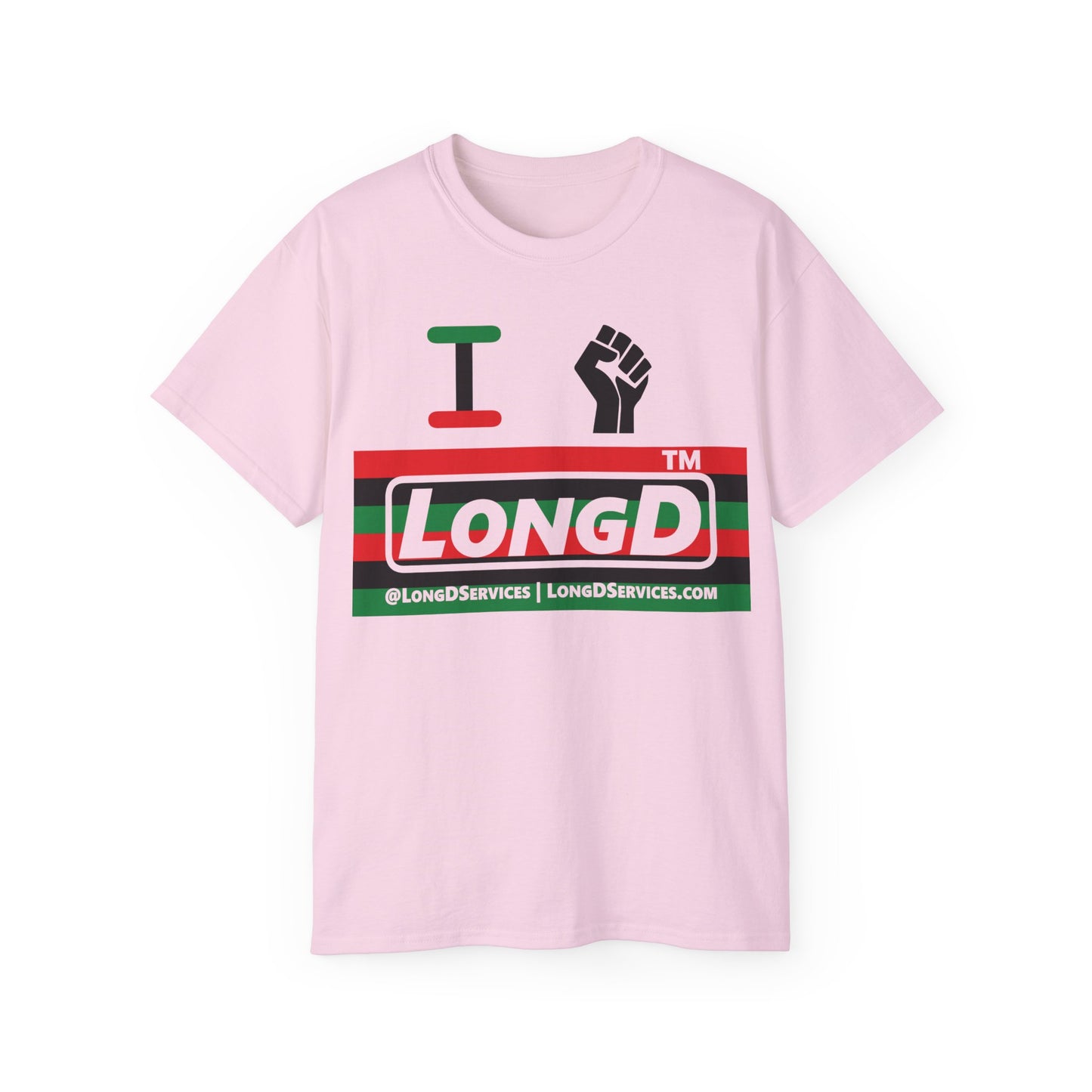 I fist LongD negative horizontal 6-striped tag-domain logo cotton tee