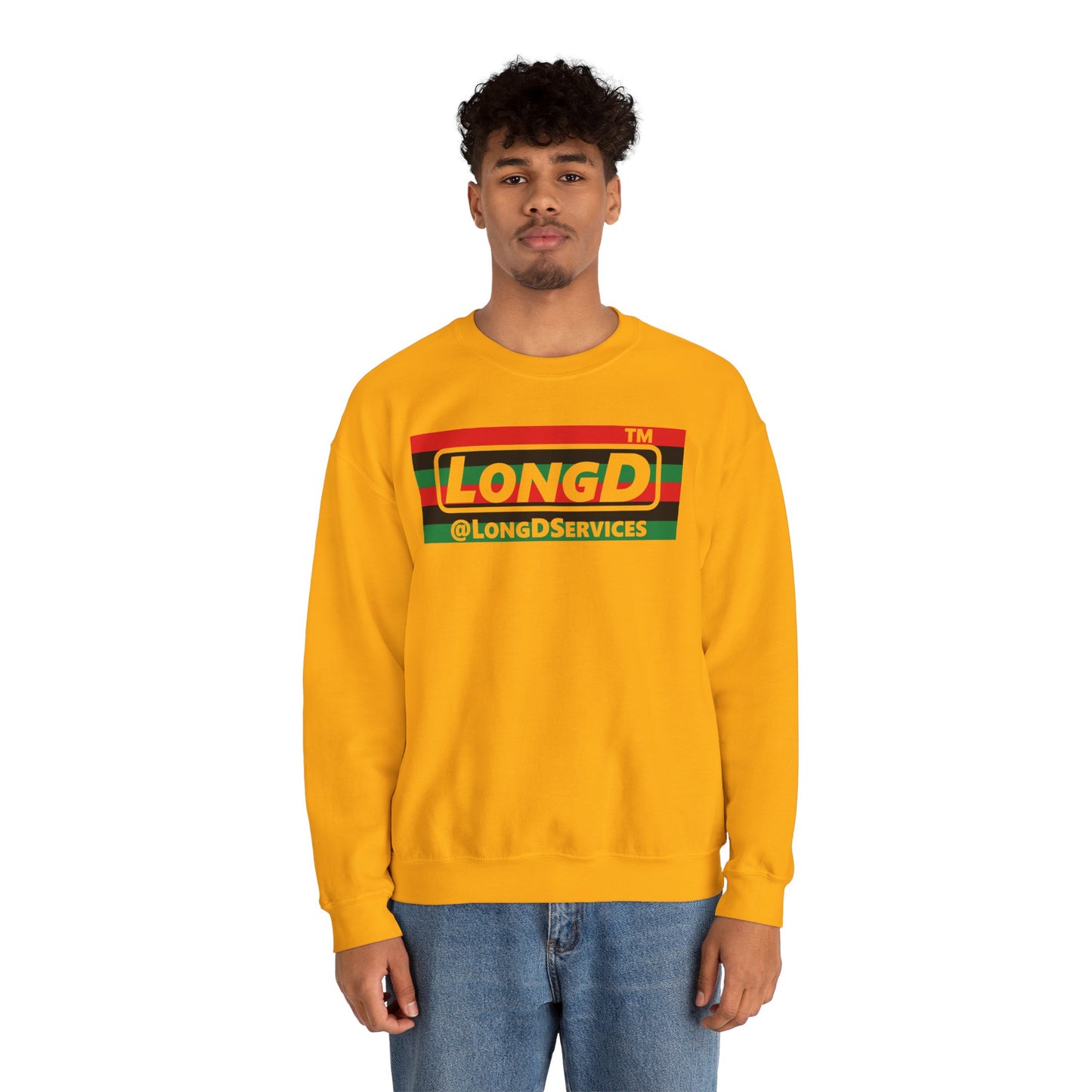 LongD negative horizontal 6-striped Chicago logo crewneck sweatshirt (Juneteenth colors)