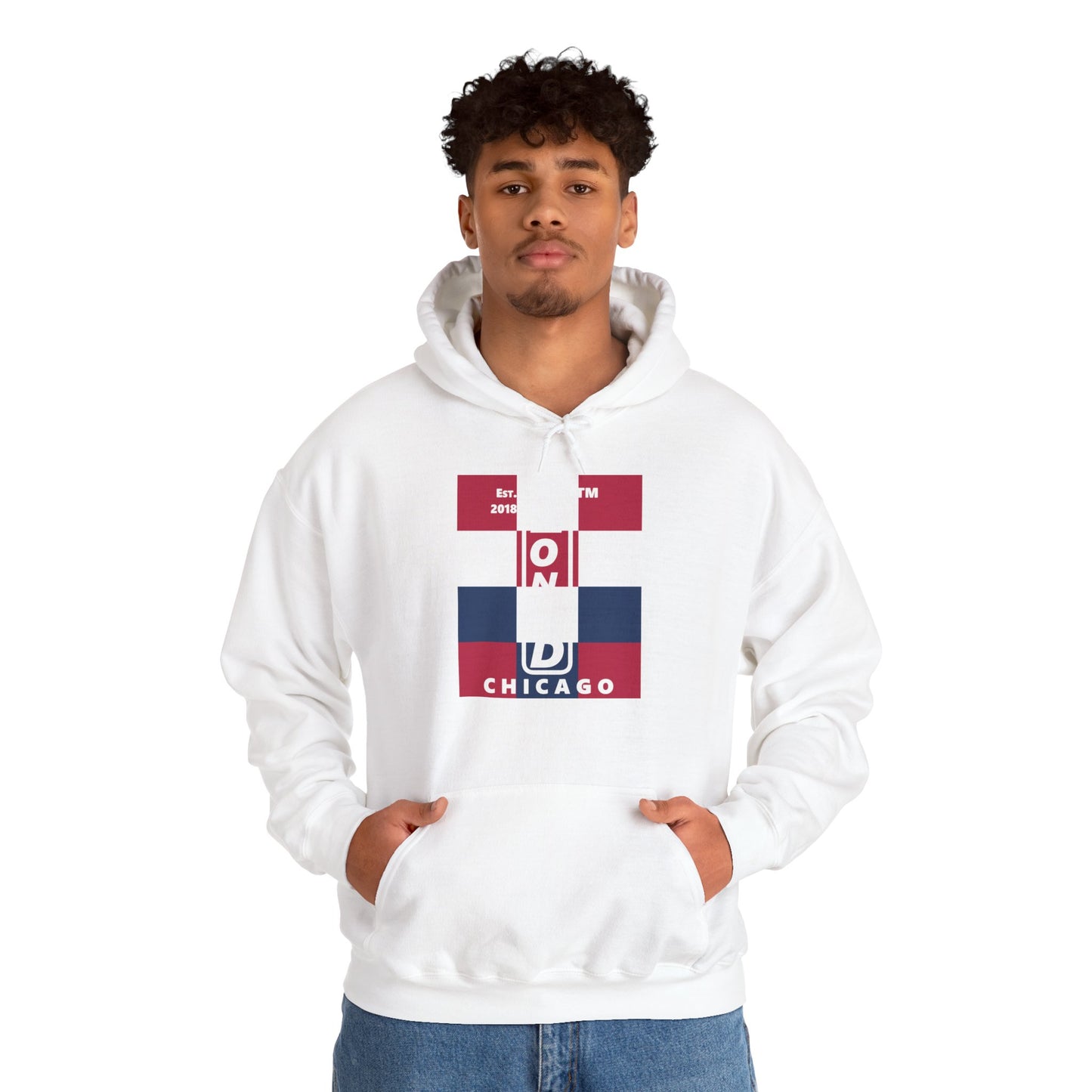 LongD® negative 4x3 upright Chicago logo hoodie