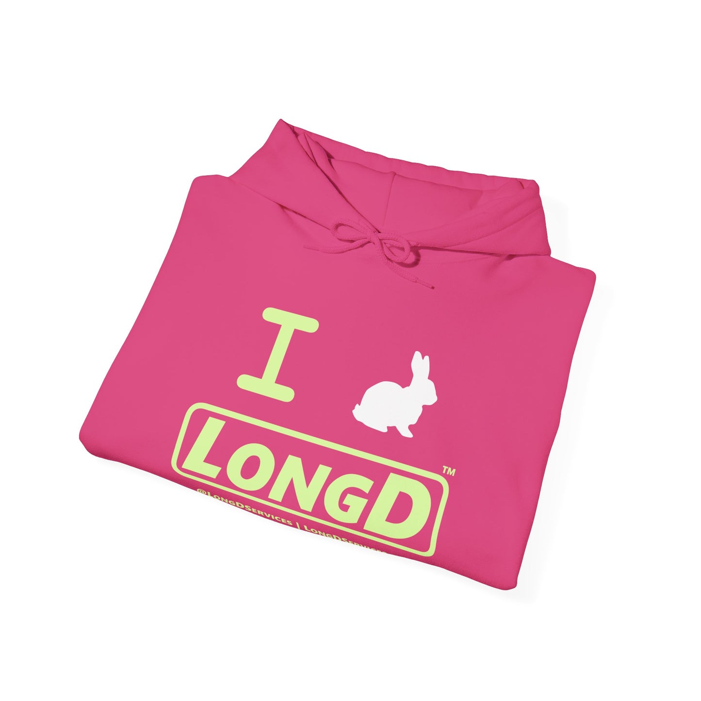 I Bunny LongD® Logo Hoodie Pastel green text (White Easter Bunny)