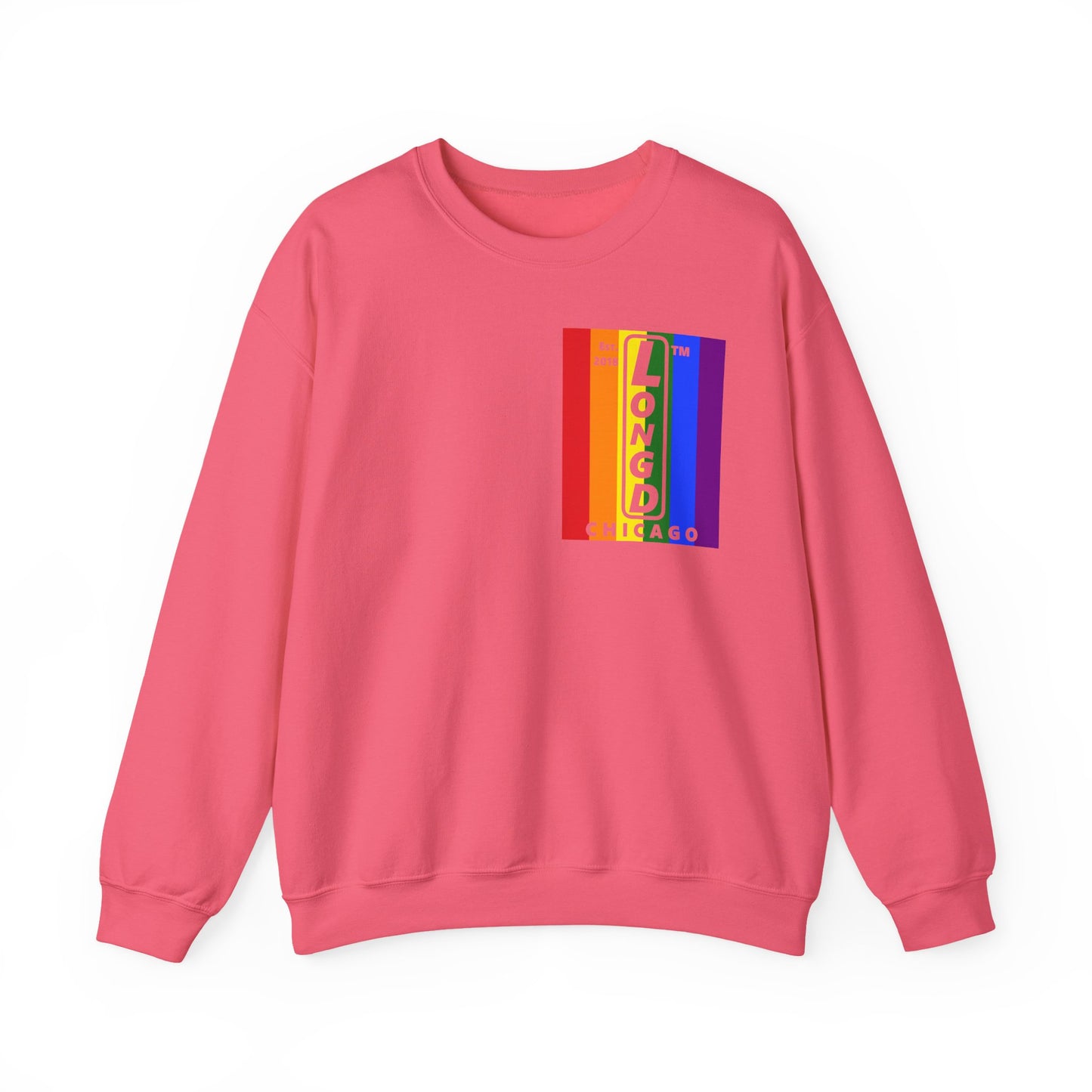 LongD negative flag single-breasted front-back Chicago upright logo crewneck sweatshirt (Pride colors)