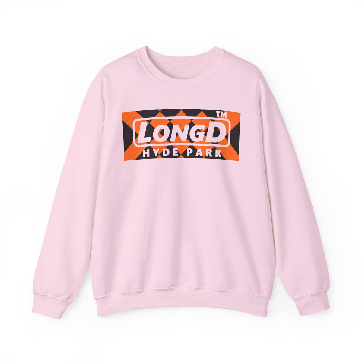 LongD Hyde Park negative stylized argyle logo (Halloween colors) crewneck sweatshirt