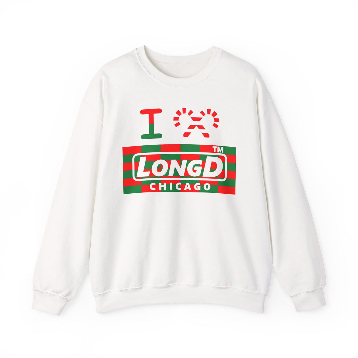 I candy cane LongD Chicago negative tiled logo crewneck sweatshirt
