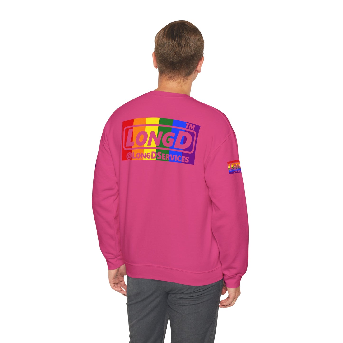 LongD official basic 4-print Hyde Park logo crewneck sweatshirt with Pride heart