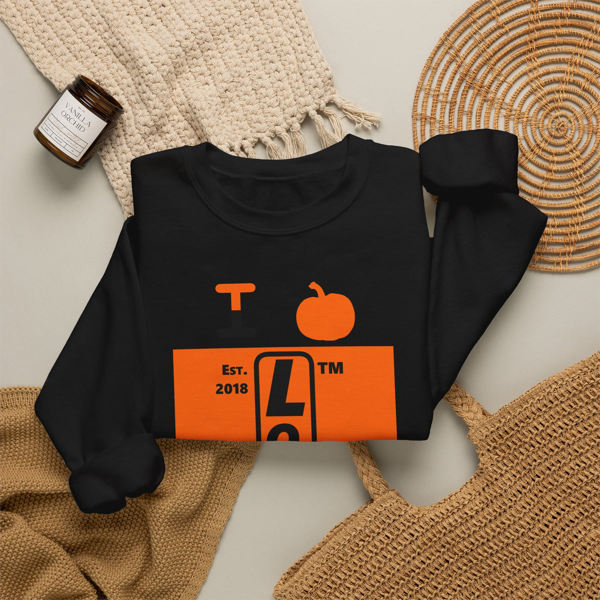 I pumpkin LongD Hyde Park upright logo positive black on negative orange crewneck sweatshirt