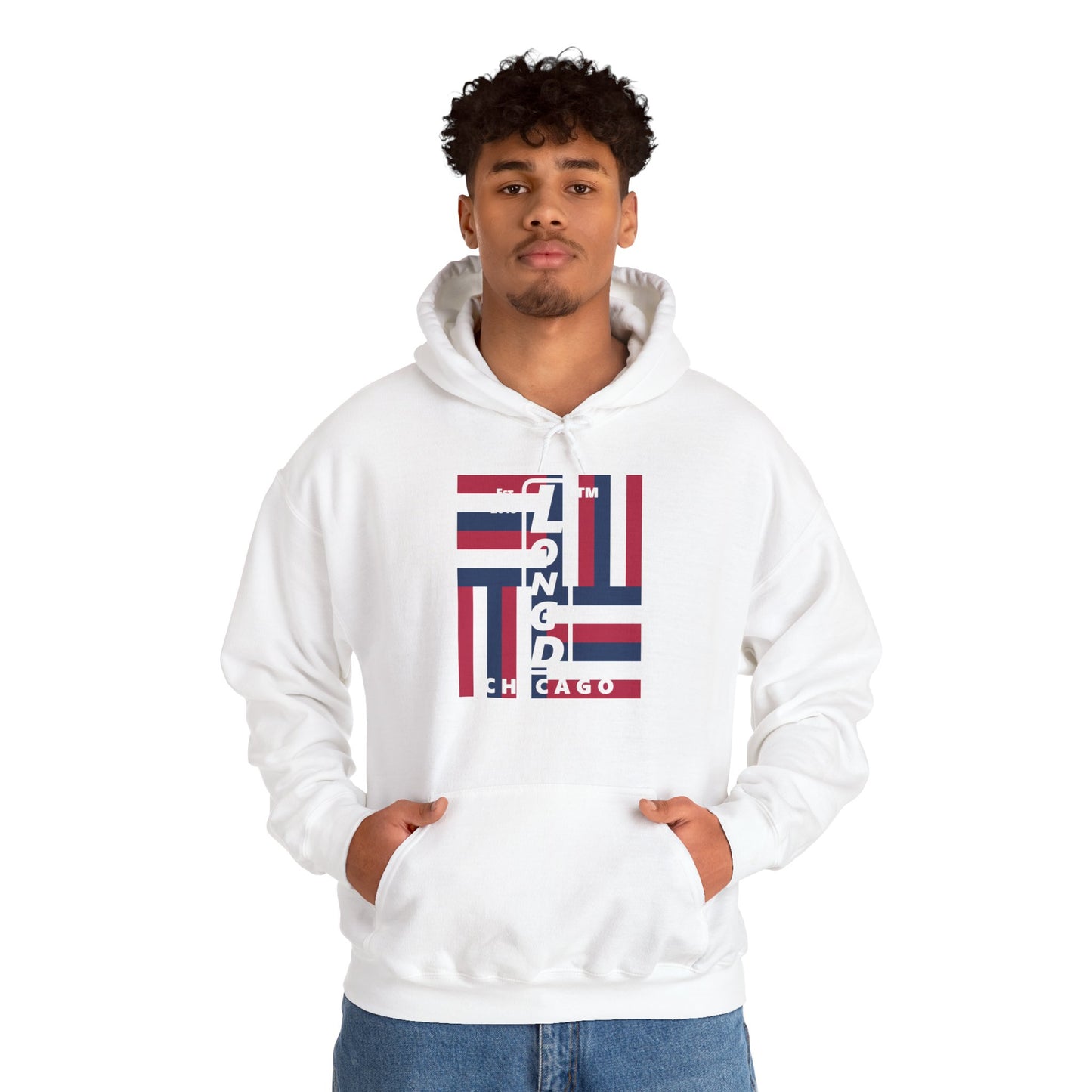 LongD® negative windmill upright Chicago logo hoodie
