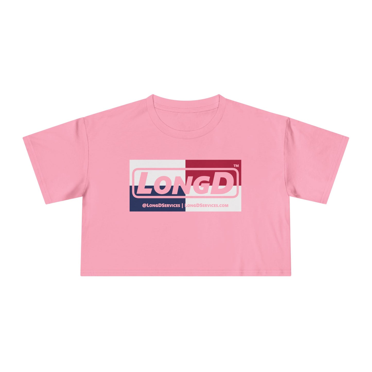 LongD Logo Women's Crop Tee Red, White & Blue negative quarters