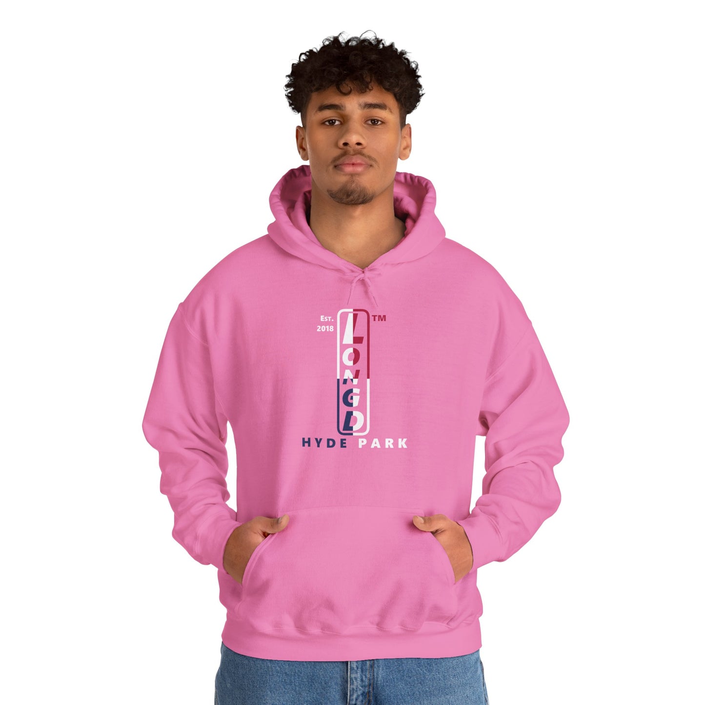 LongD® positive quarters upright Hyde Park logo hoodie (Patriotic colors)