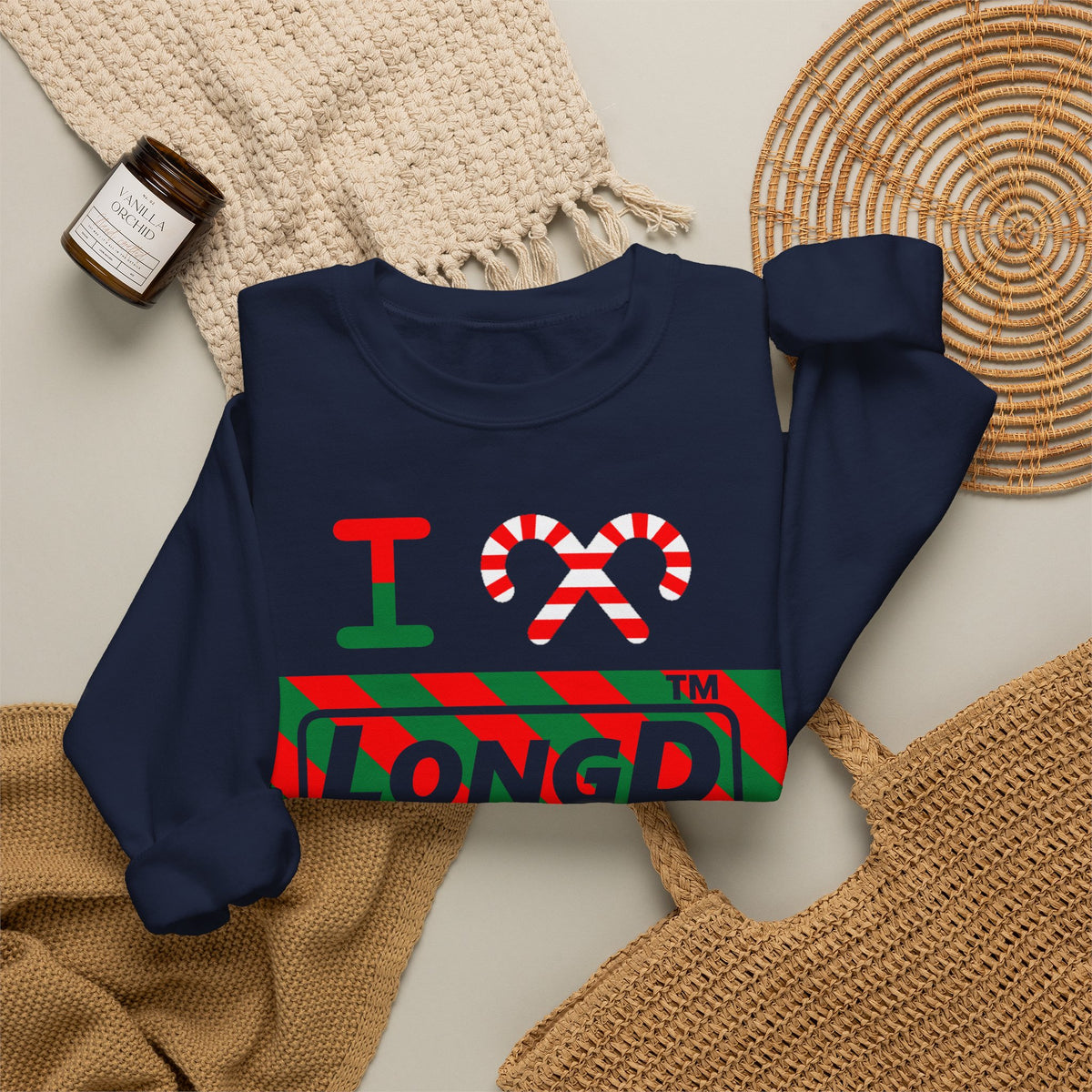 I candy cane LongD Tag negative 12-striped 4-print logo crewneck sweatshirt