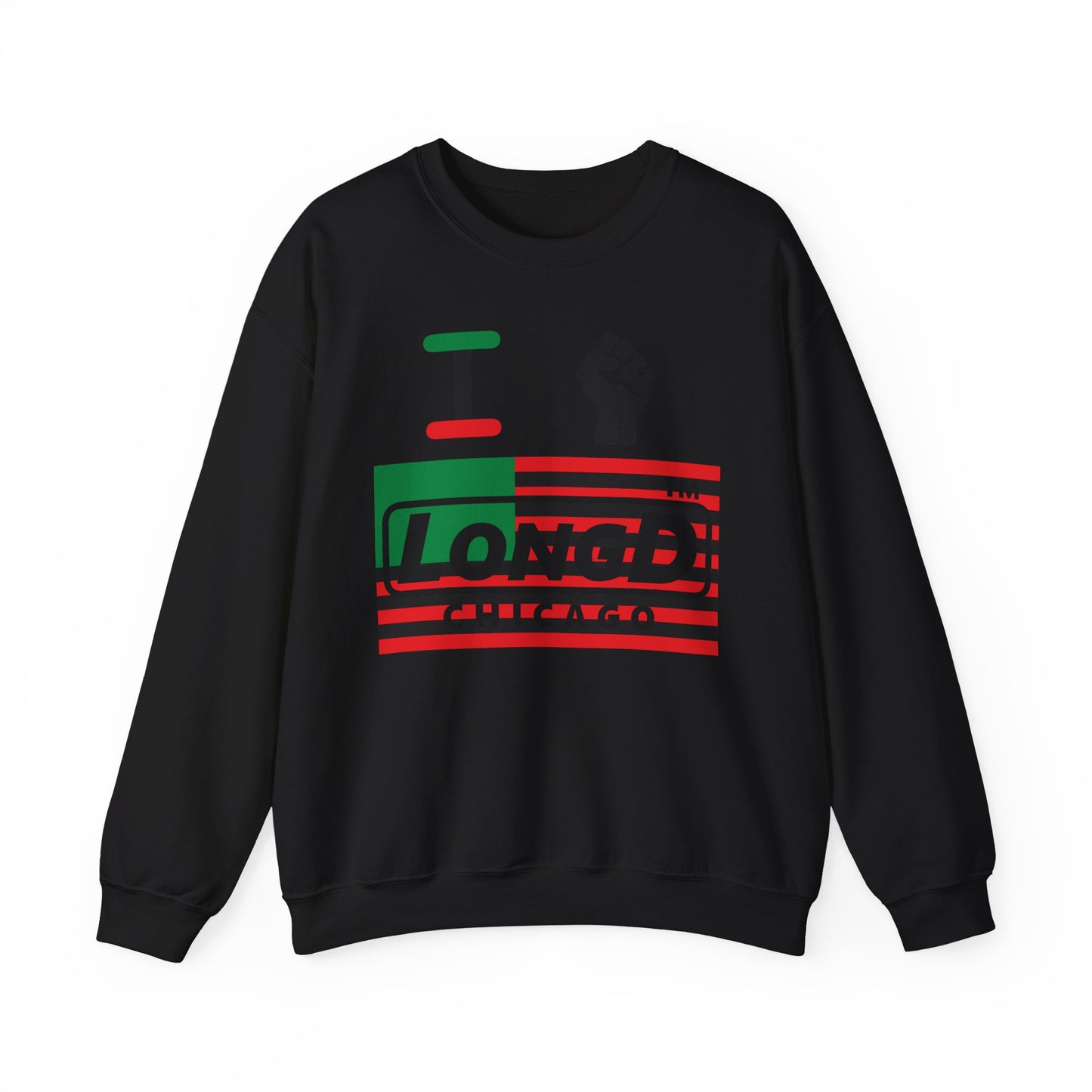 I fist LongD negative flag front-back Chicago logo crewneck sweatshirt
