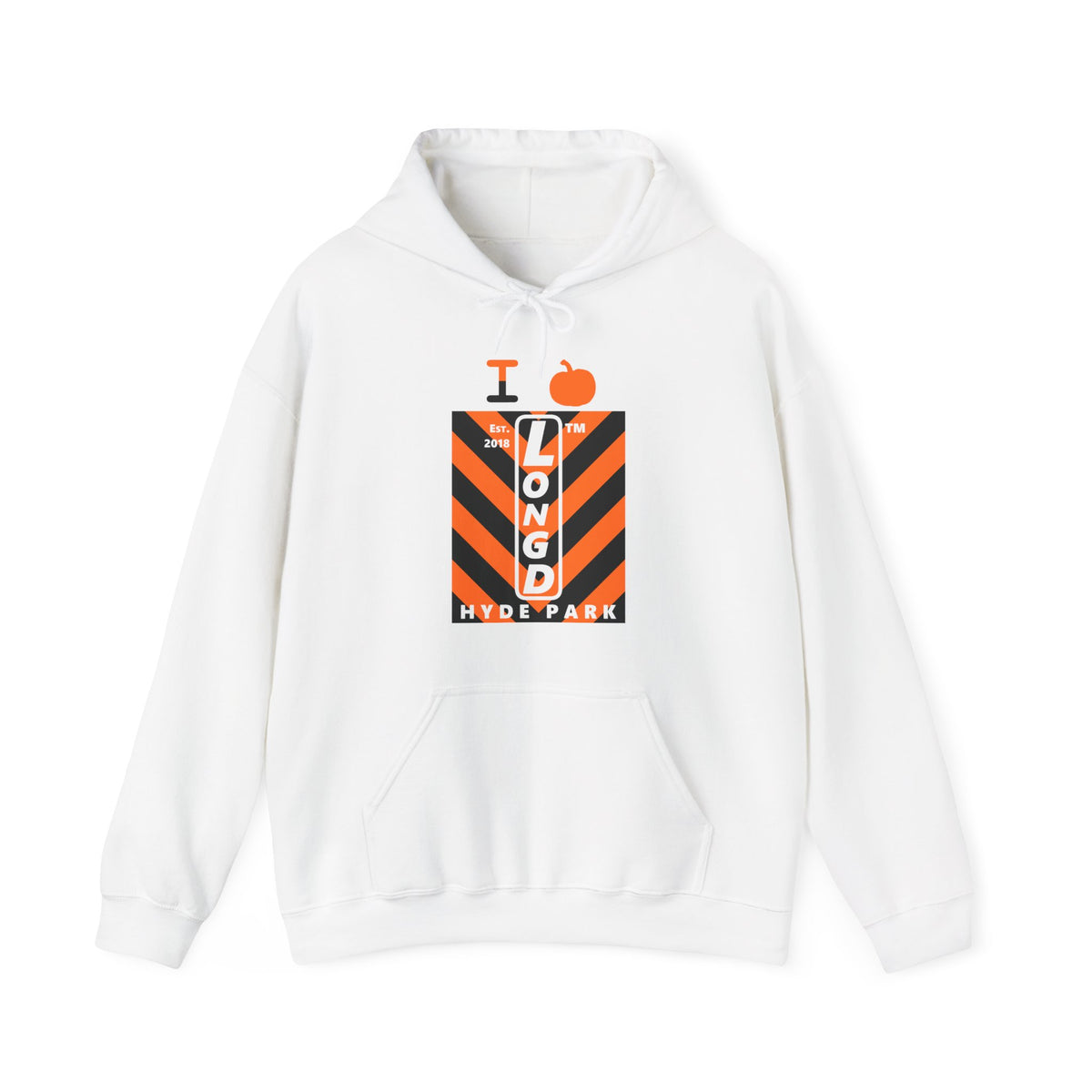 I pumpkin LongD Hyde Park negative upright downward chevron logo hoodie