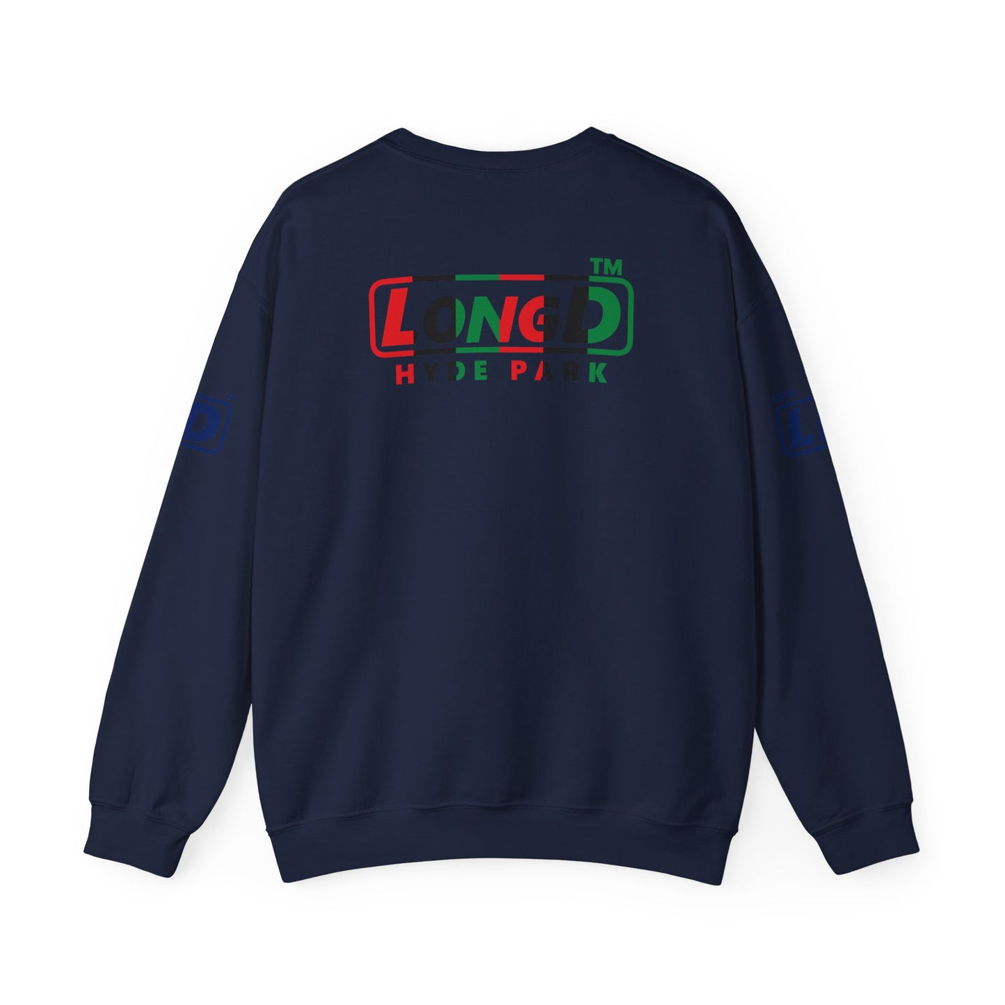 I fist LongD positive vertical 6-striped 4-print Hyde Park logo crewneck sweatshirt