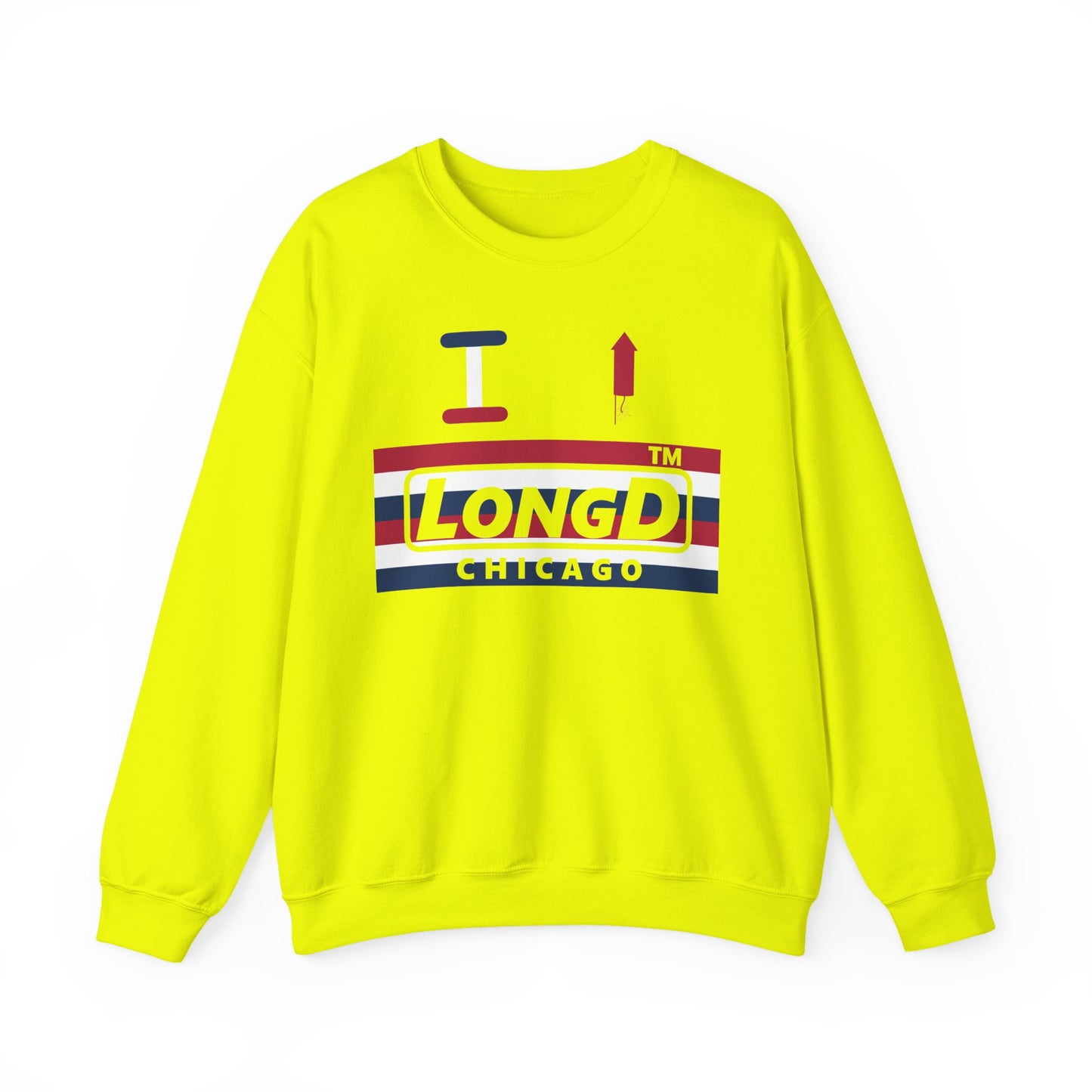 I firecracker LongD negative horizontal 6-striped Chicago logo crewneck sweatshirt