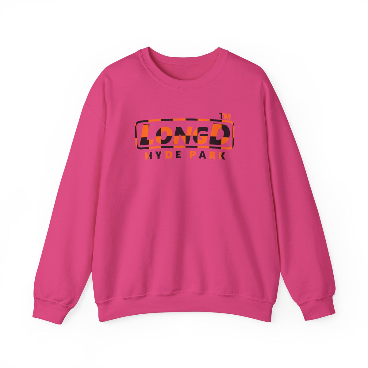 LongD Hyde Park positive checkered logo (Halloween colors) crewneck sweatshirt