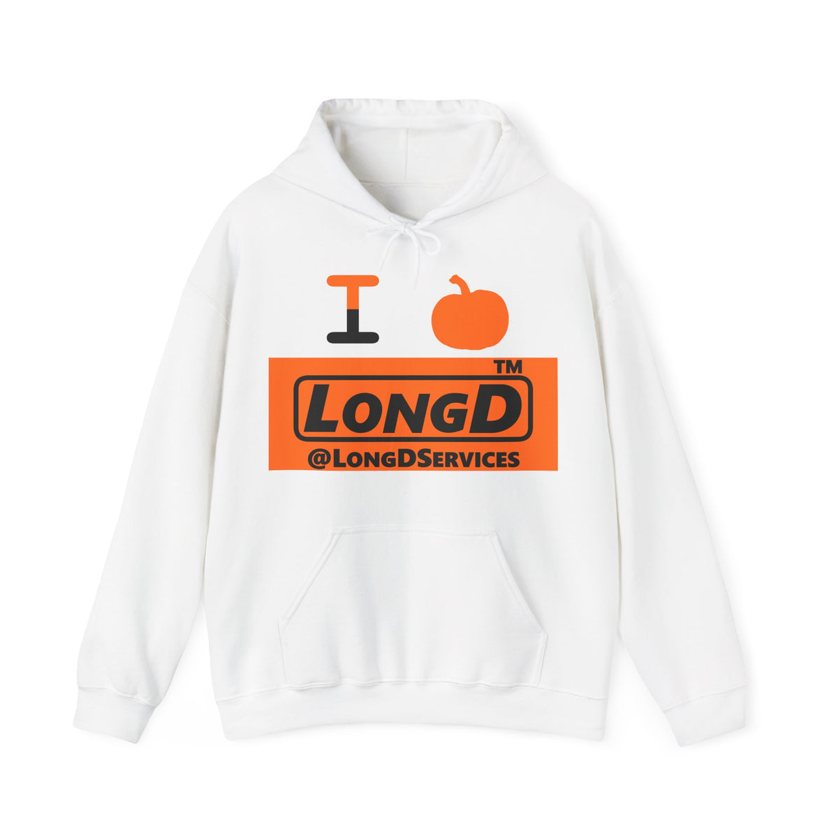 I pumpkin LongD Tag logo positive black on negative orange hoodie