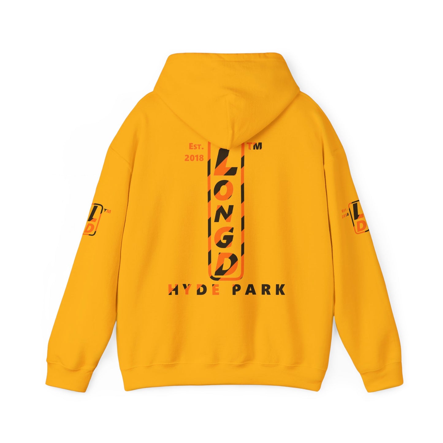 LongD Hyde Park positive upright pixel-weighted 12-striped 4-print logo (Halloween colors) hoodie