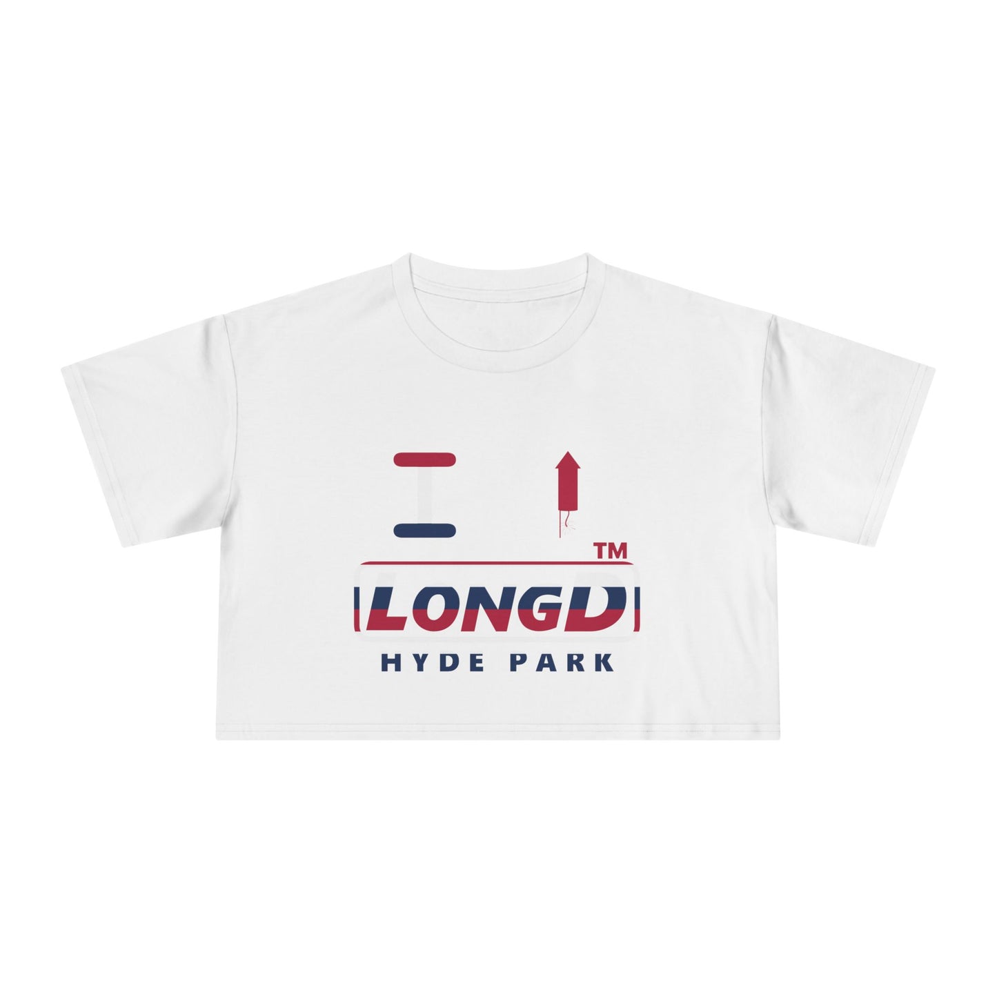 I firecracker LongD positive horizontal 6-striped Hyde Park Logo Crop Tee (Patriotic colors)