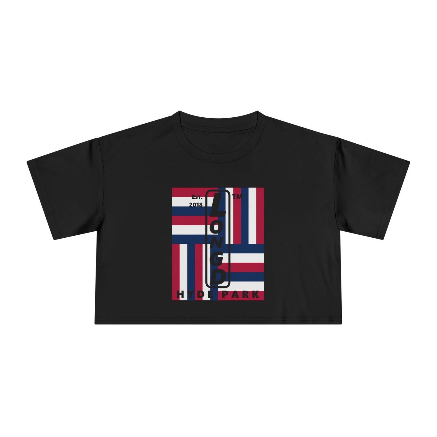 Negative windmill upright front-reversed back Hyde Park logo crop tee (Patriotic colors)
