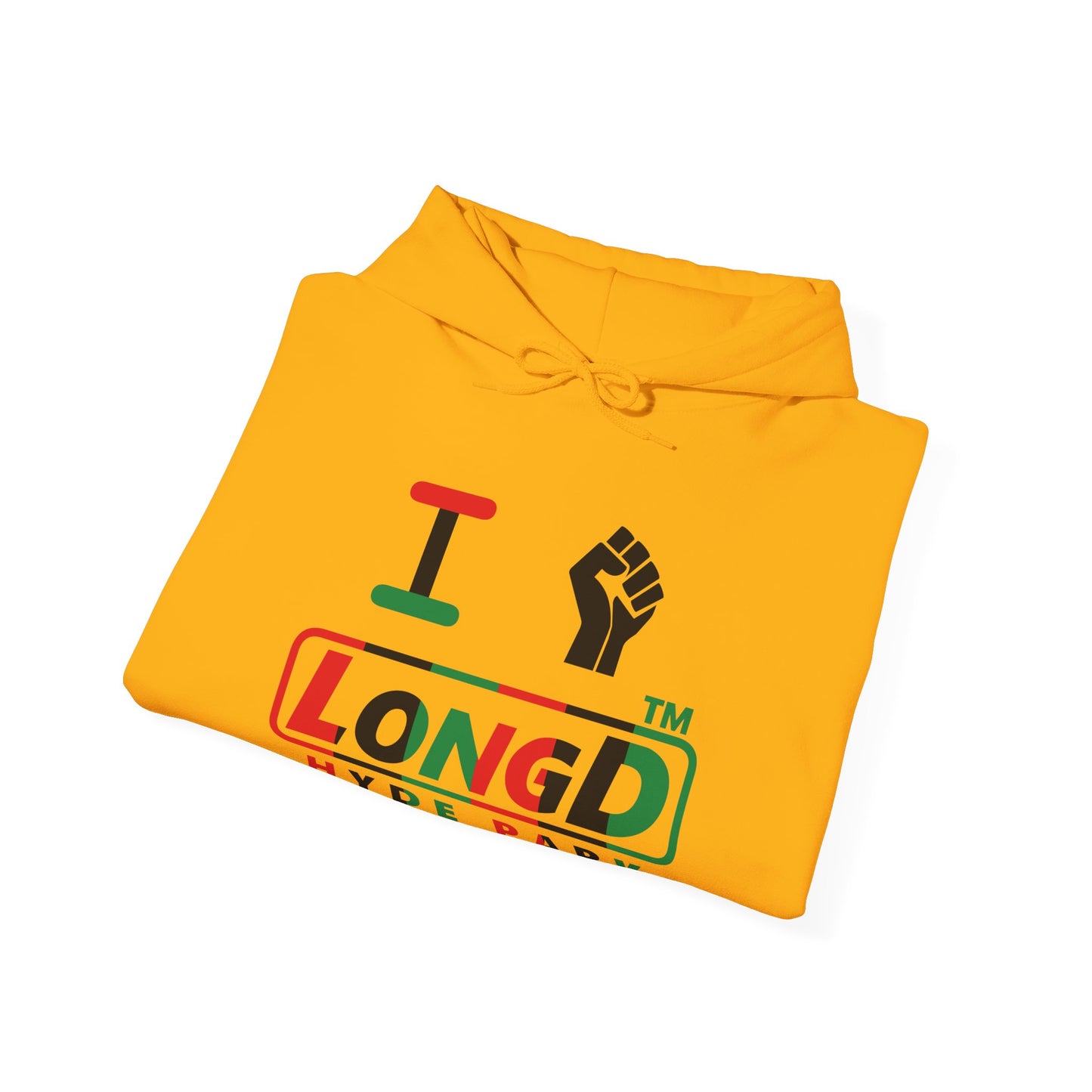 I fist LongD® positive vertical 6-striped Hyde Park logo Hoodie (Juneteenth colors)