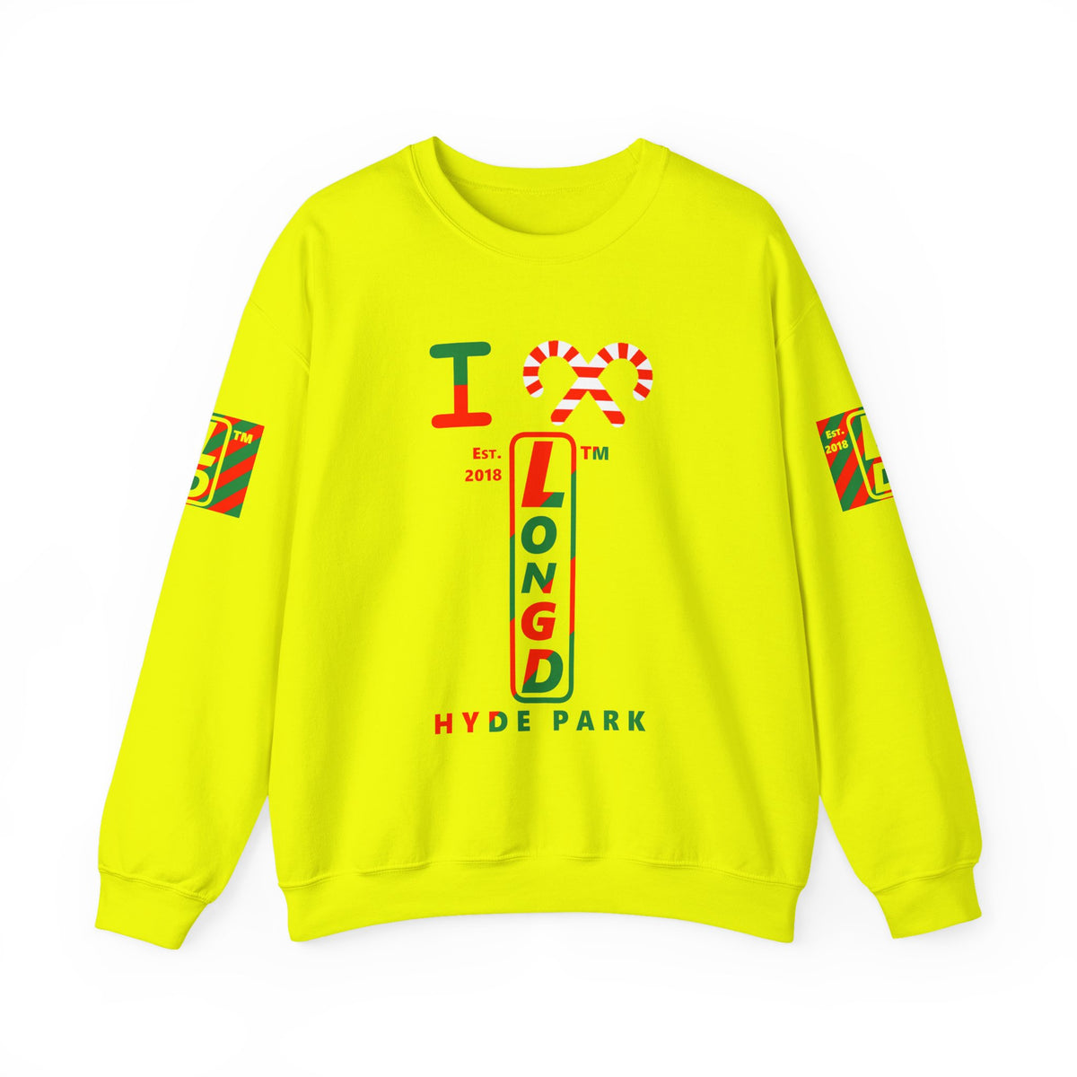 I candy cane LongD Hyde Park positive upright pixel-weighted 4-striped 4-print logo crewneck sweatshirt