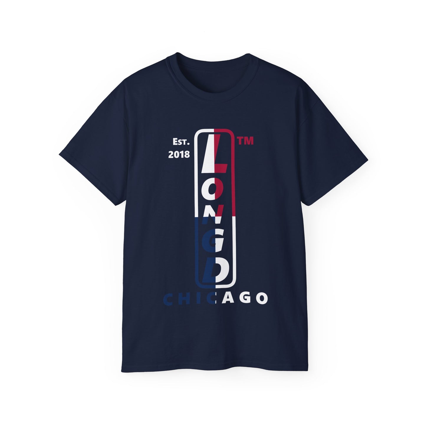 LongD cotton tee positive quarters Chicago upright logo (Patriotic colors)