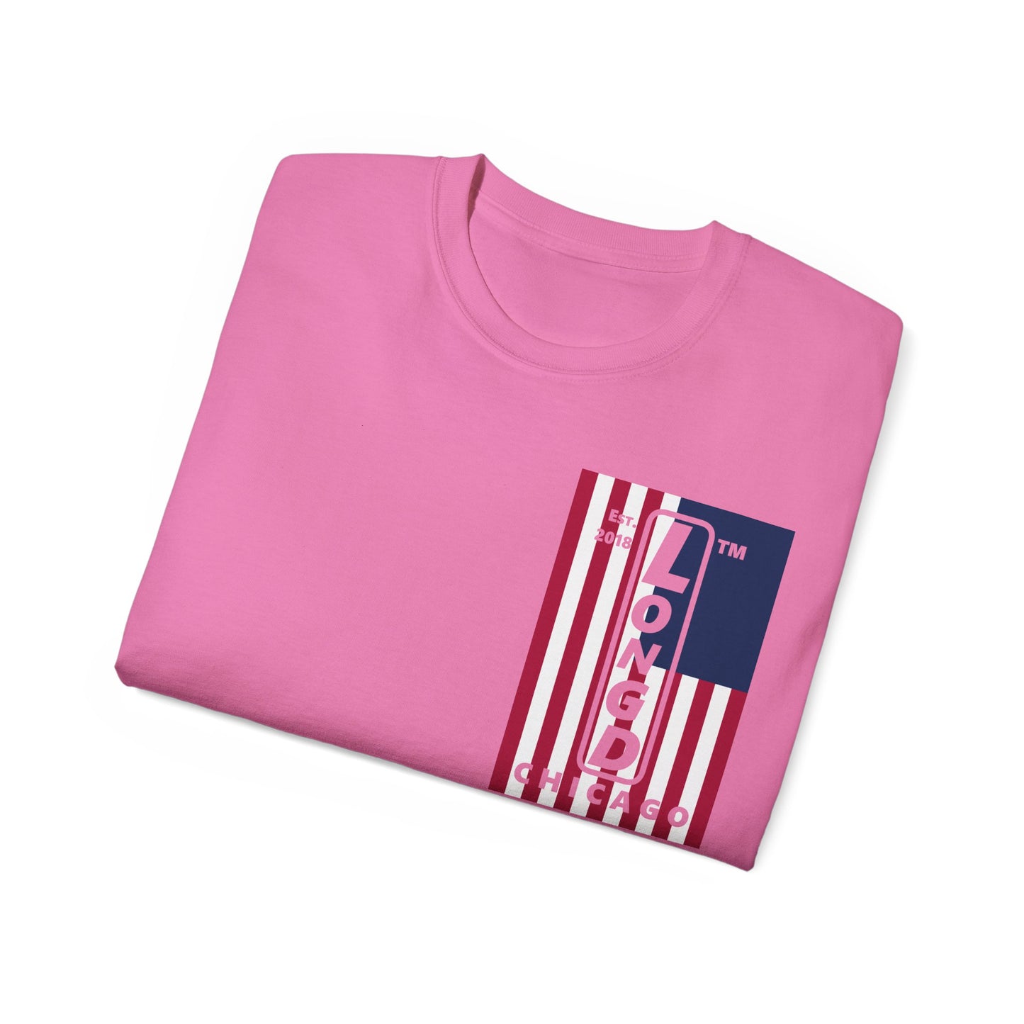 LongD cotton tee negative cropped flag single-breasted front-back Chicago upright logo (Patriotic colors)