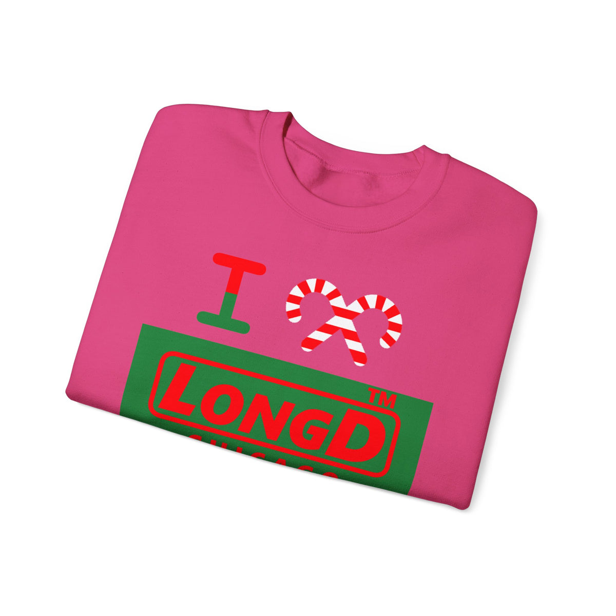 I candy cane LongD Chicago logo positive red on negative green crewneck sweatshirt