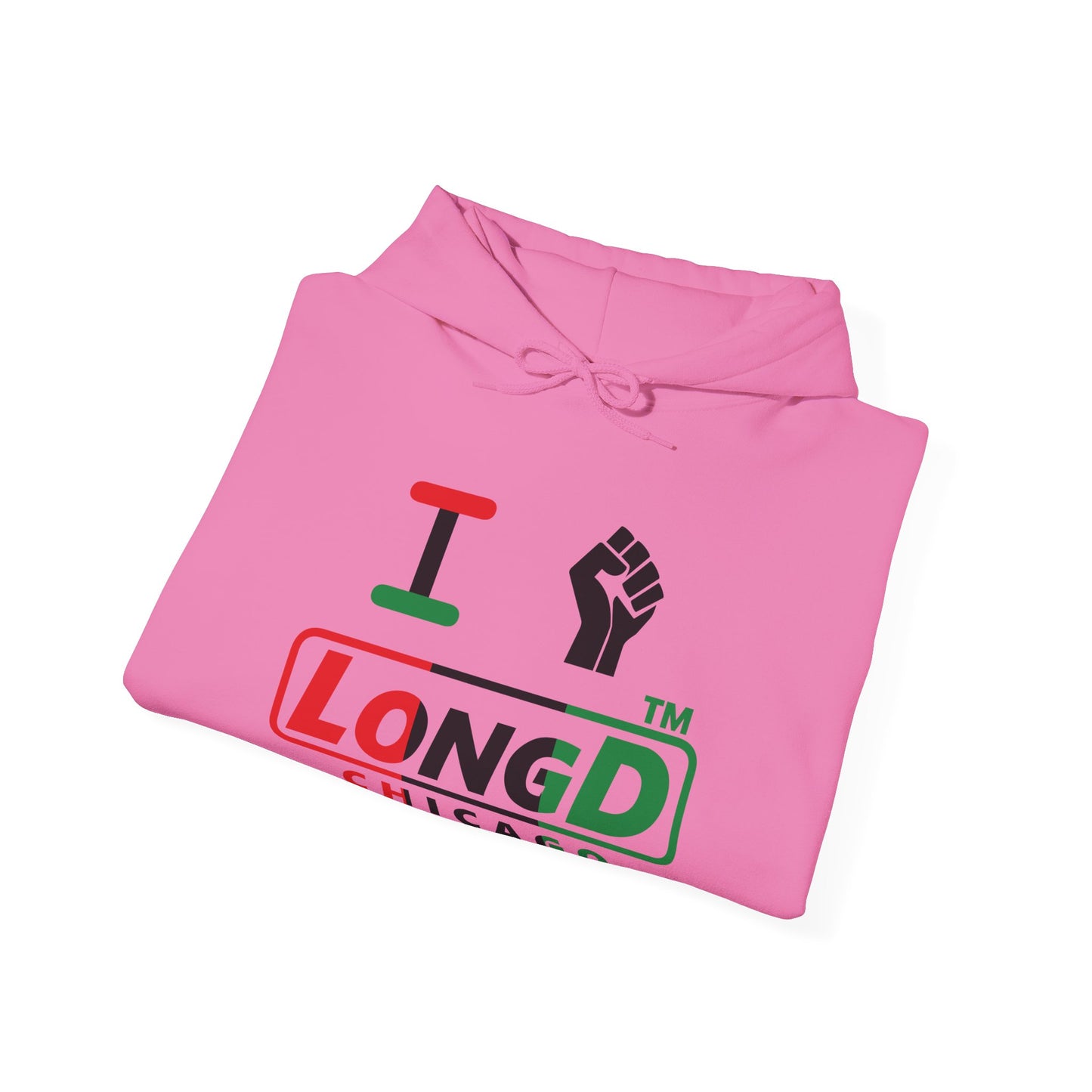 I fist LongD® positive vertical 3-striped Chicago logo Hoodie (Juneteenth colors)
