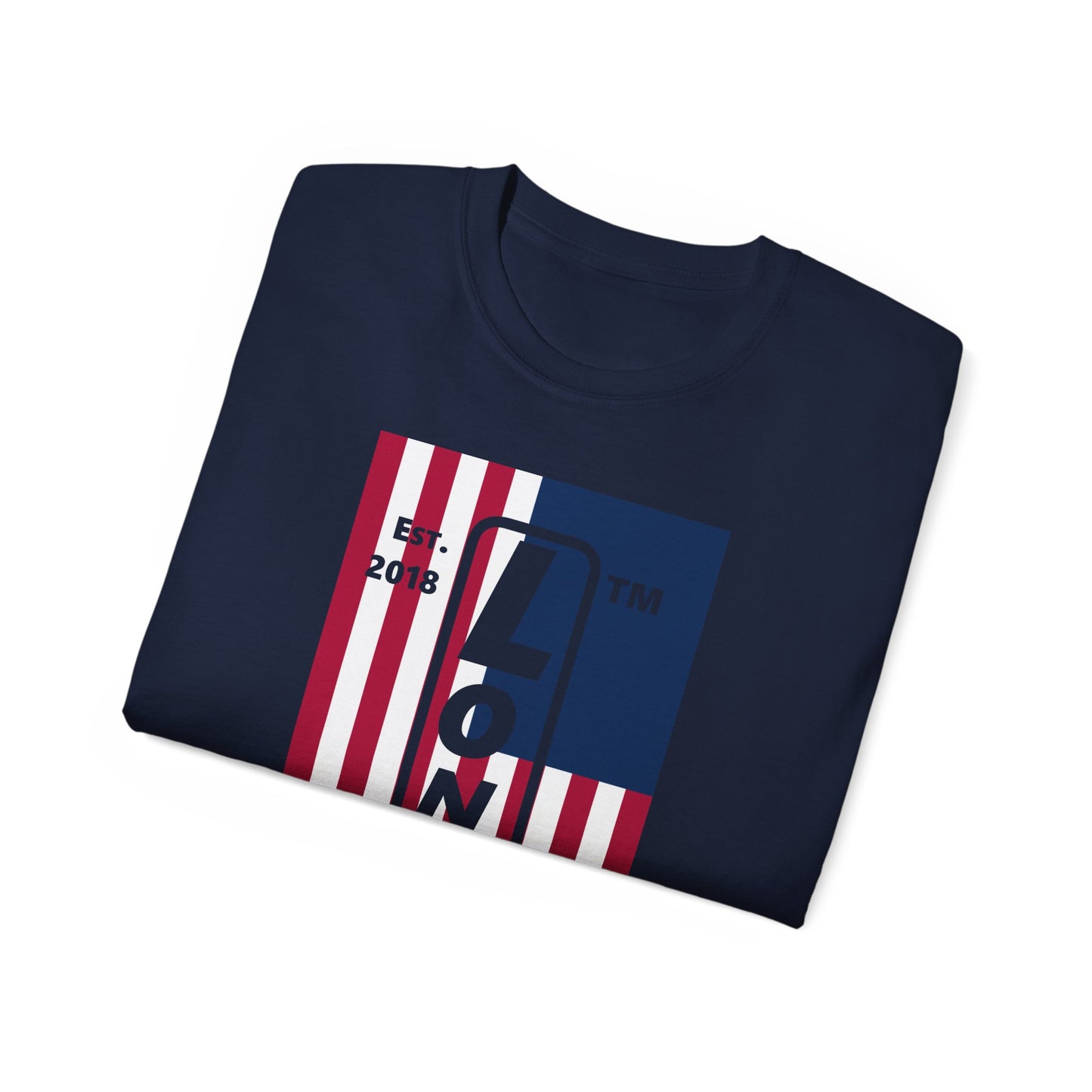 LongD cotton tee negative flag Chicago upright logo (Patriotic colors)