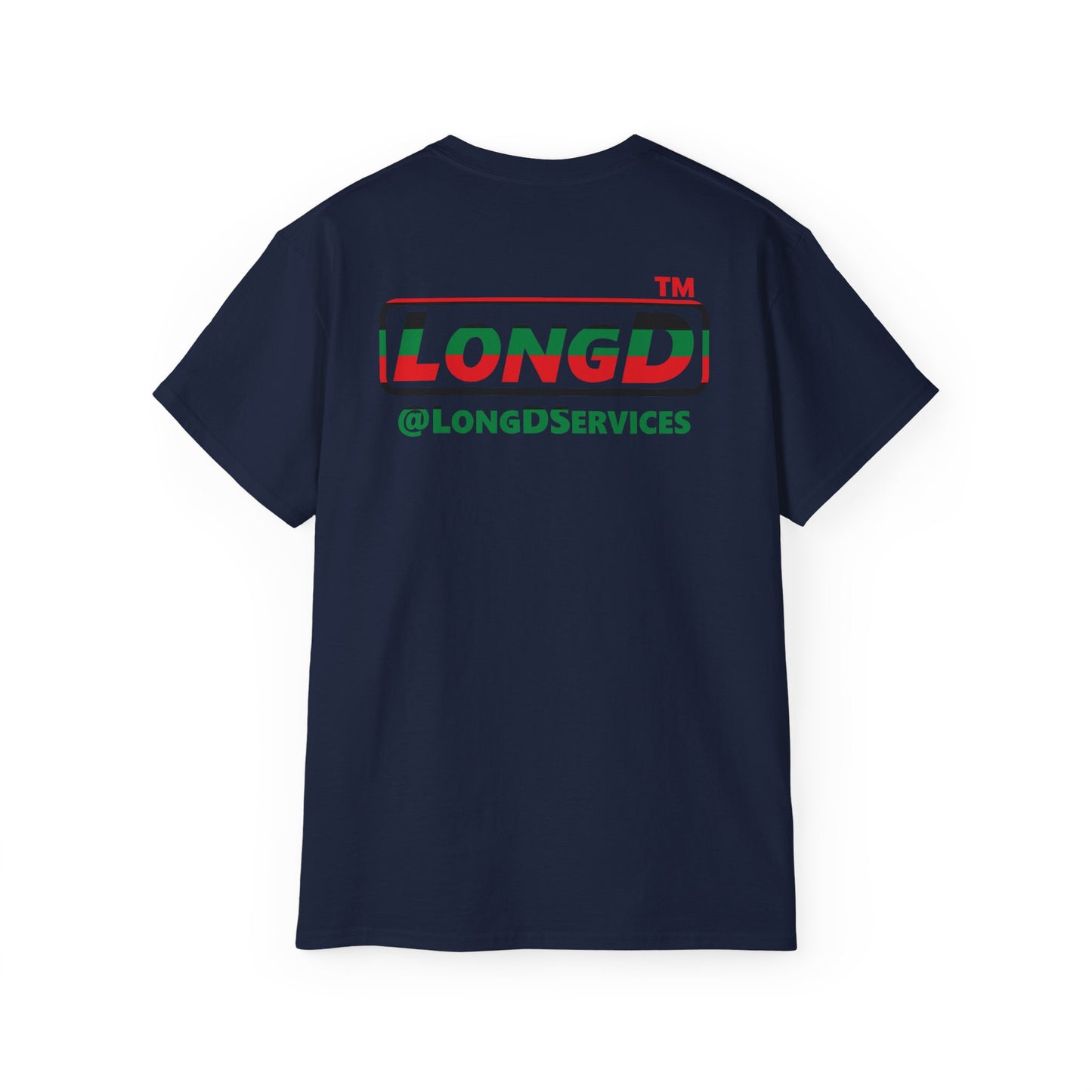 LongD positive horizontal 6-striped Chicago logo single-breasted front-back cotton tee (Juneteenth colors)