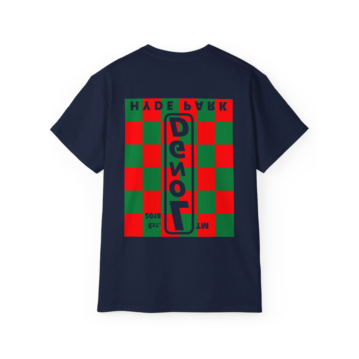 LongD Hyde Park negative upright checkered front-back logo (Xmas colors) cotton tee