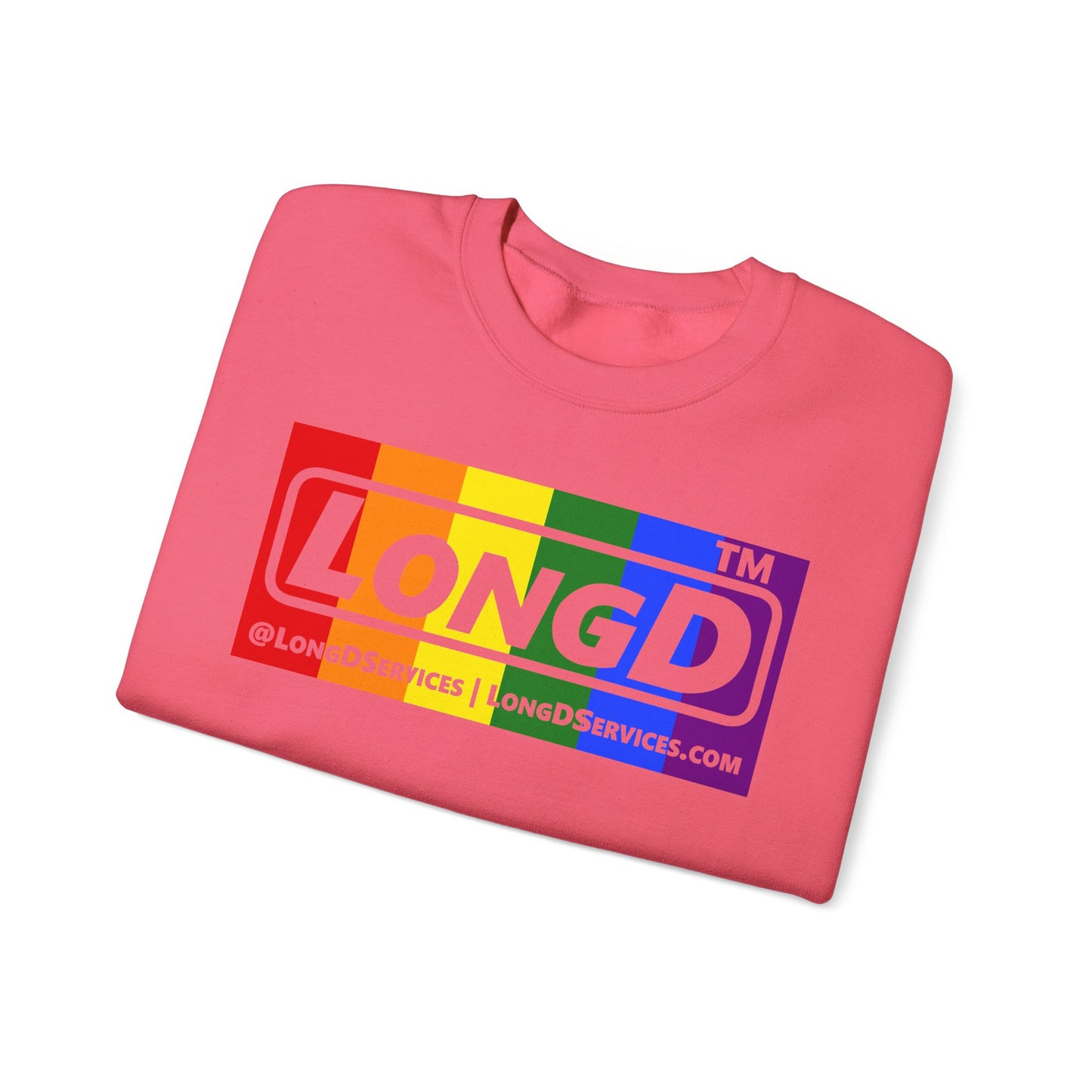 LongD official basic 4-print tag-domain logo crewneck sweatshirt with Pride heart