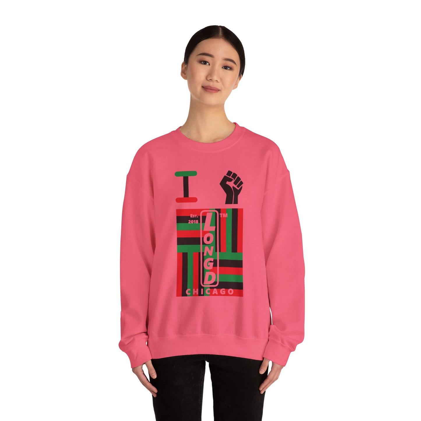 I Fist LongD negative windmill Chicago upright front-back logo crewneck sweatshirt