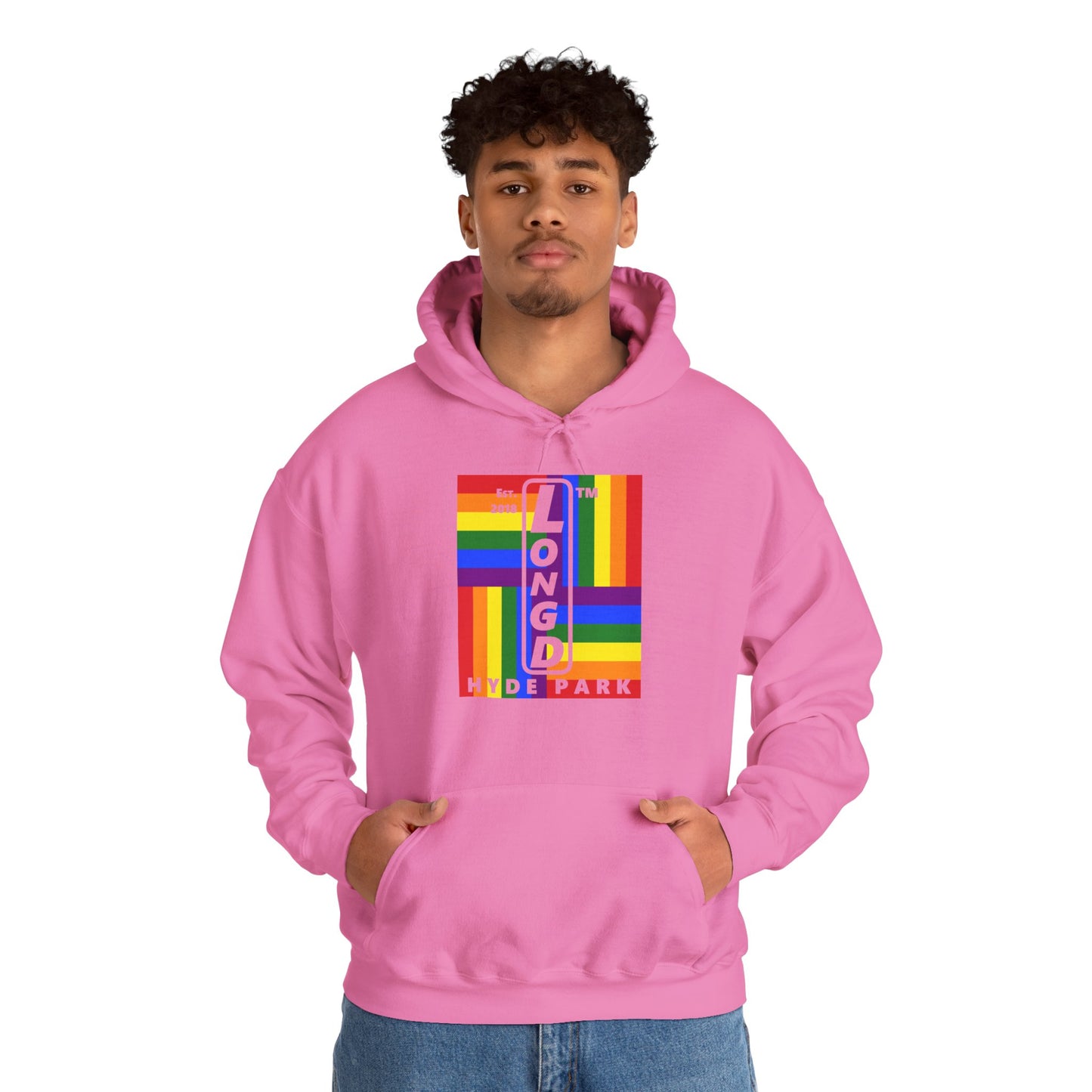 LongD® negative windmill upright Hyde Park logo hoodie (Pride colors)