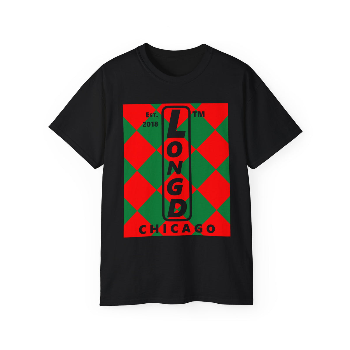 LongD Chicago negative upright argyle logo (Xmas colors) cotton tee
