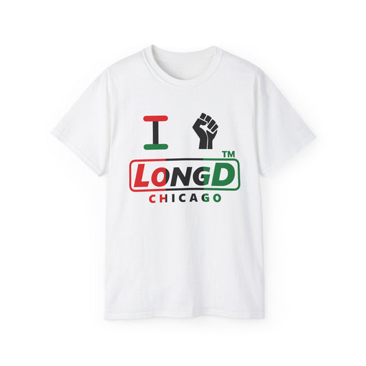 I fist LongD positive vertical 3-striped Chicago logo cotton tee