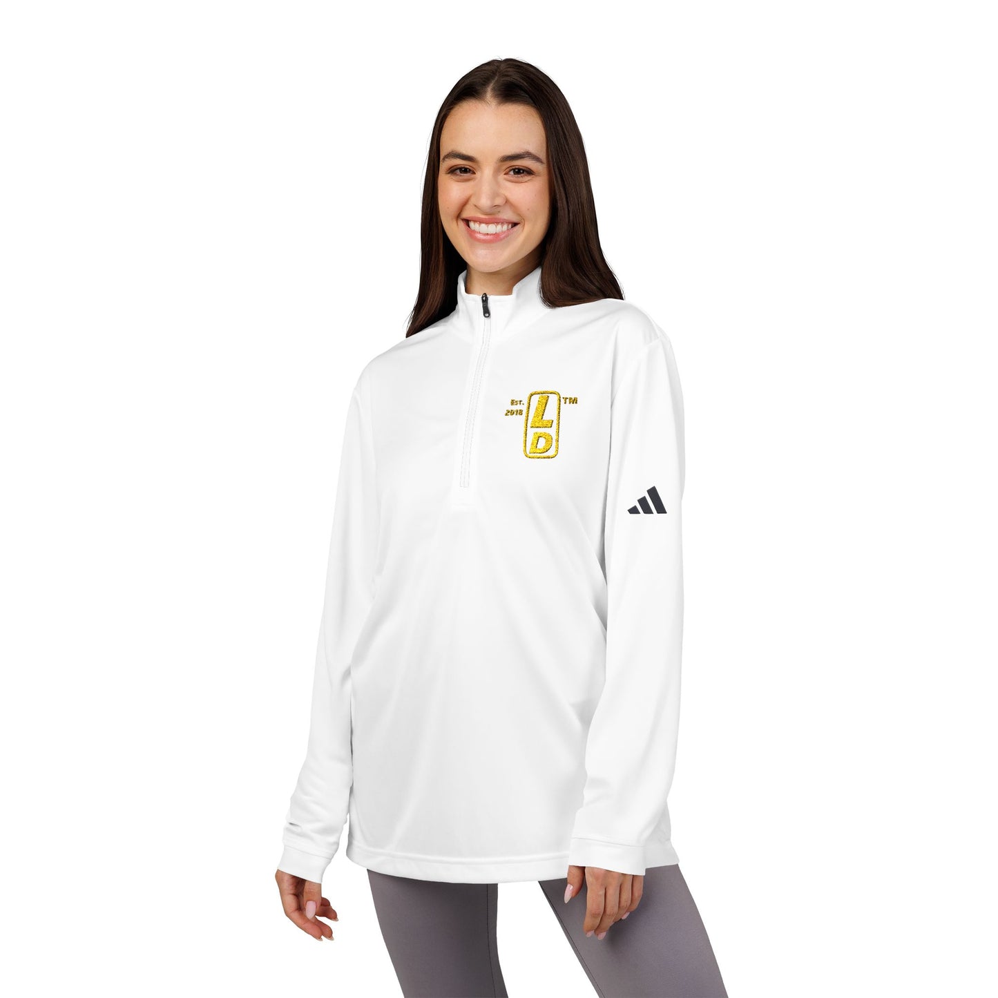 Embroidered adidas® Quarter-Zip pullover official reverse basic logo upright initials