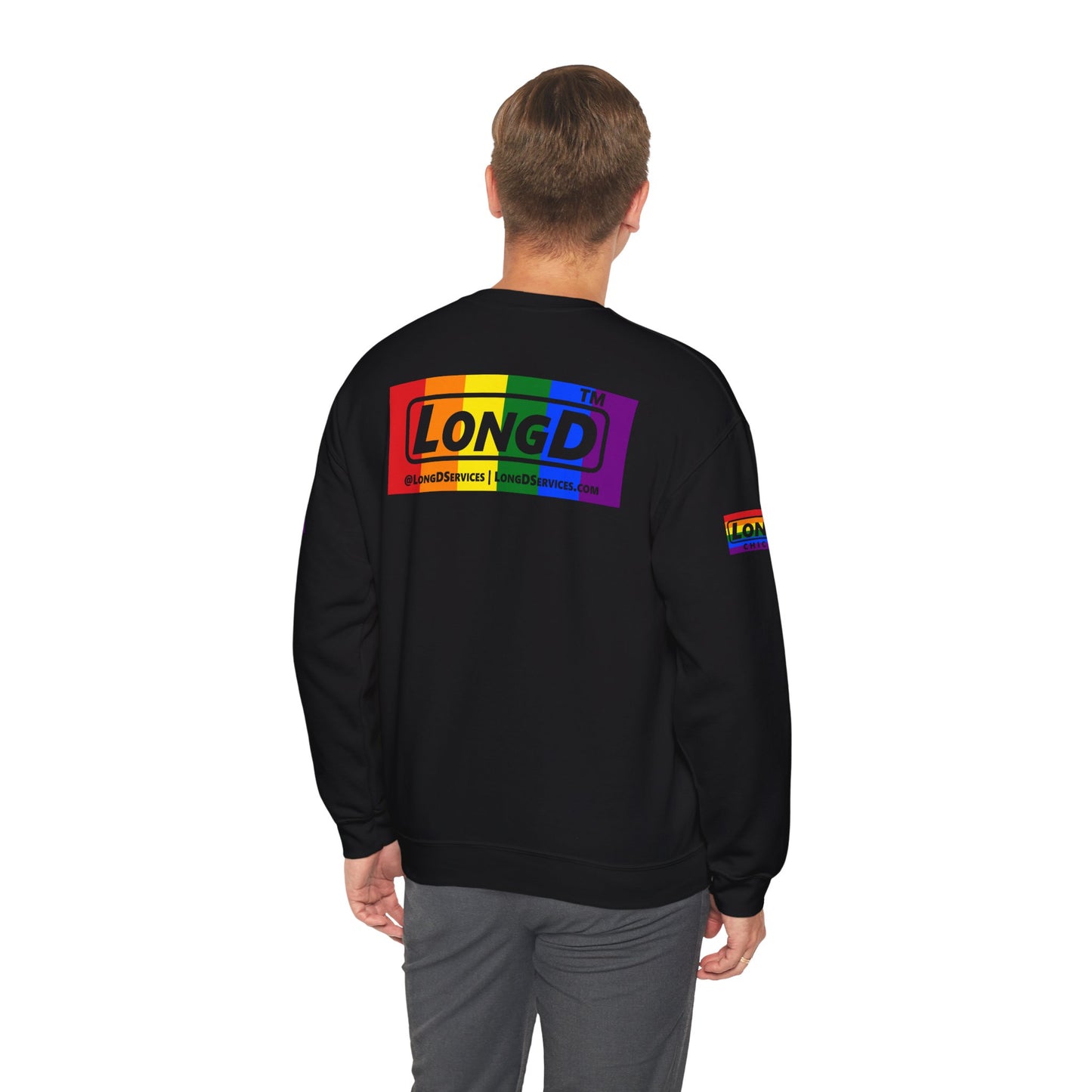 LongD official basic 4-print tag logo crewneck sweatshirt with Pride heart