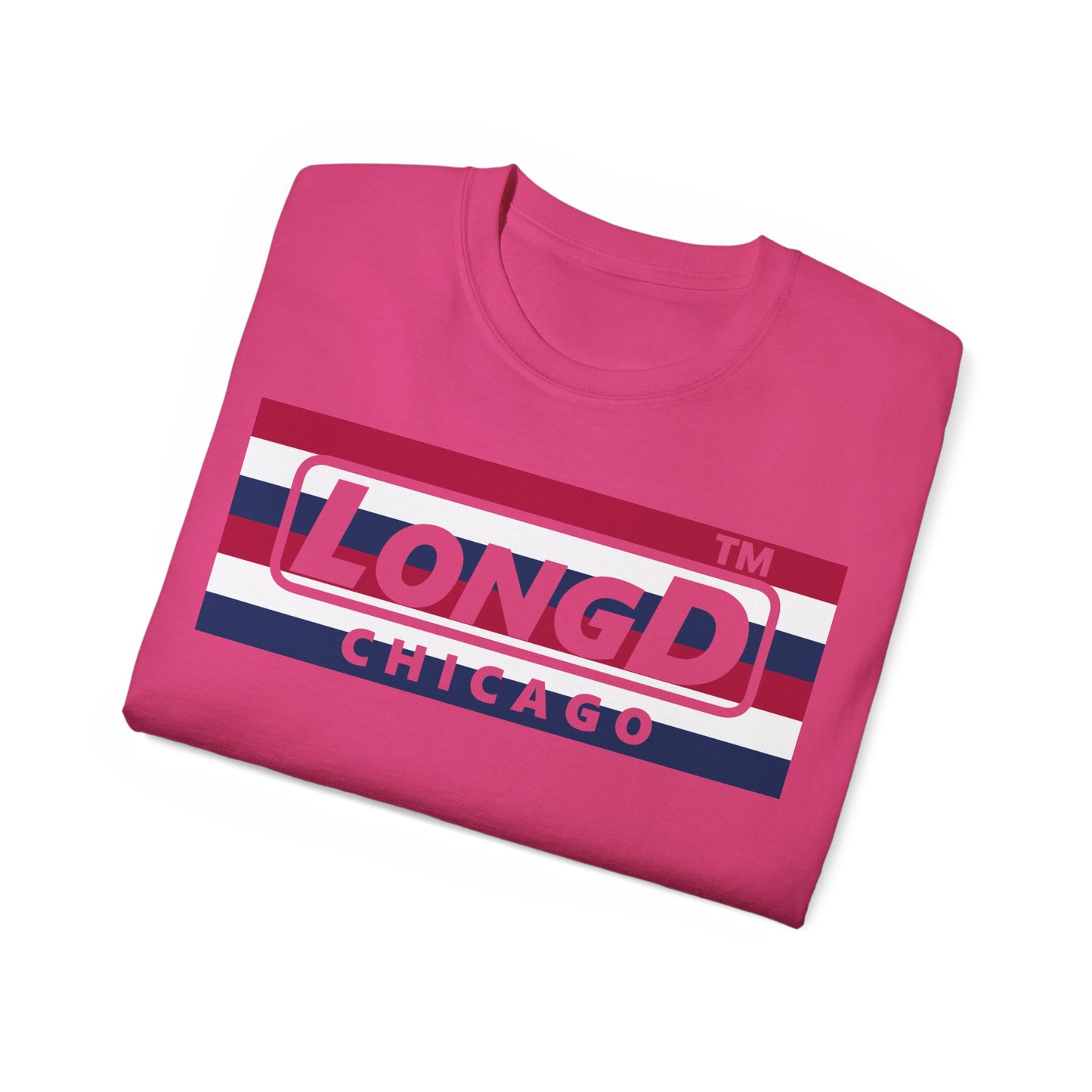 LongD negative horizontal 6-striped Chicago logo cotton tee (patriotic colors)