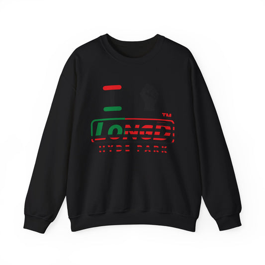 I fist LongD positive flag Hyde Park logo crewneck sweatshirt