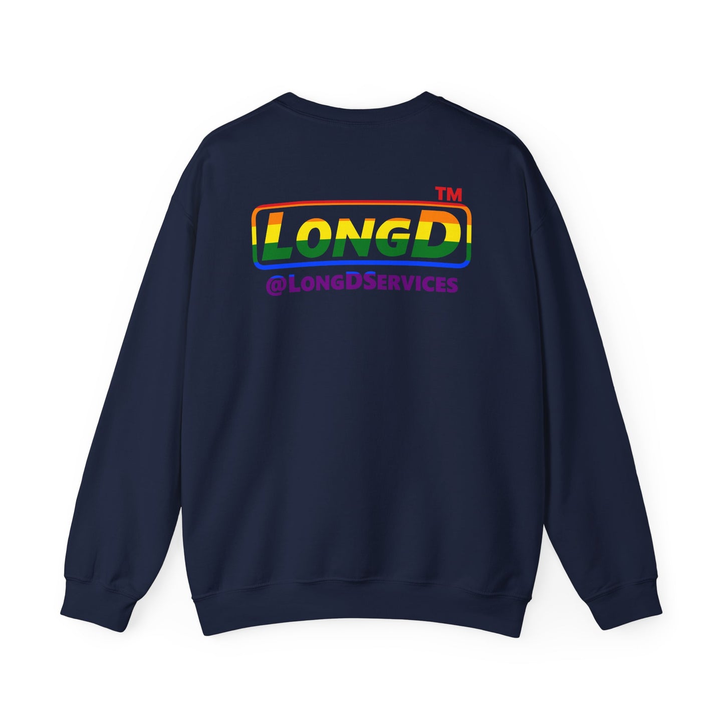 LongD positive horizontal striped front-back Chicago logo crewneck sweatshirt (Pride colors)