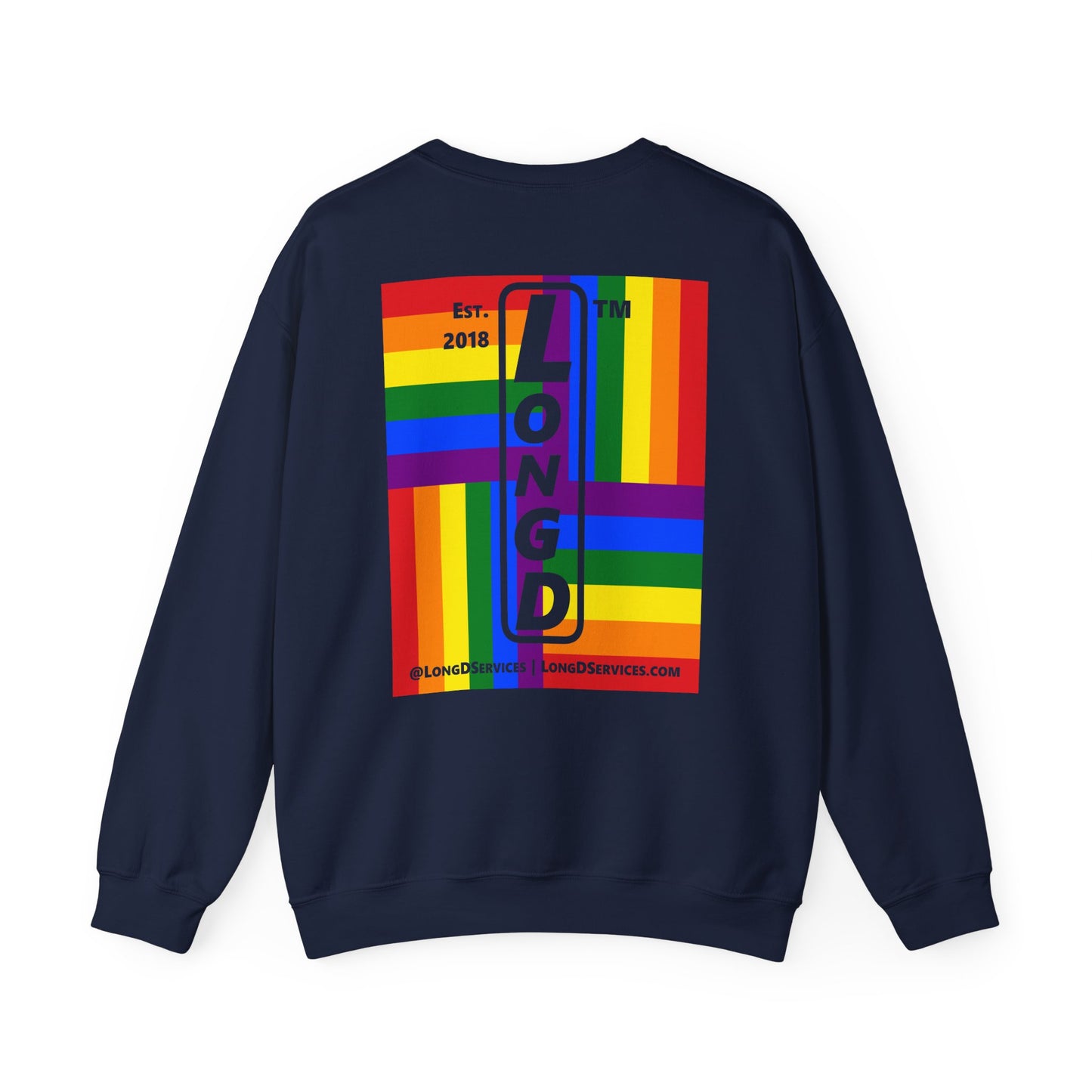 I Luv LongD negative windmill tag-domain upright front-back logo crewneck sweatshirt