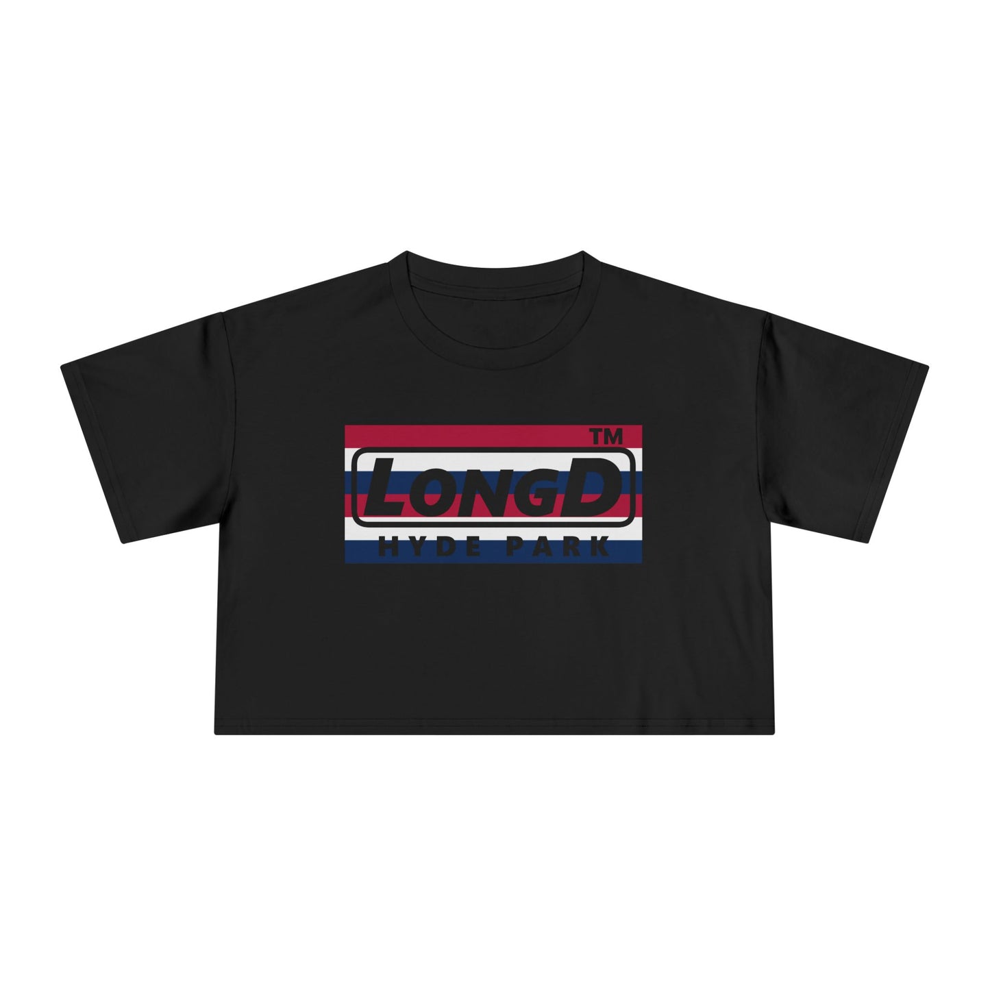 LongD negative horizontal 6-striped Hyde Park Logo Crop Tee (Patriotic colors)