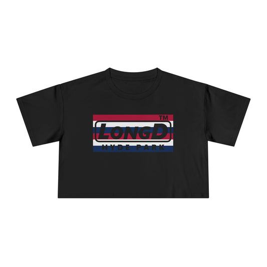 LongD negative horizontal 6-striped Hyde Park Logo Crop Tee (Patriotic colors)