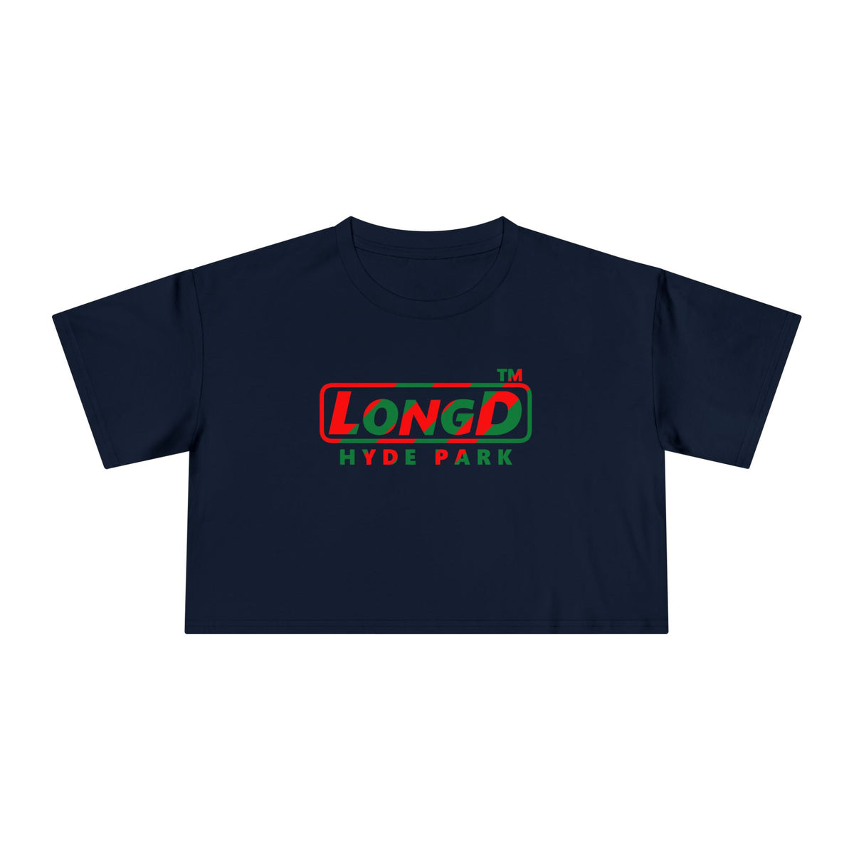 LongD Hyde Park positive pixel-weighted 6-striped logo (Xmas colors) crop tee