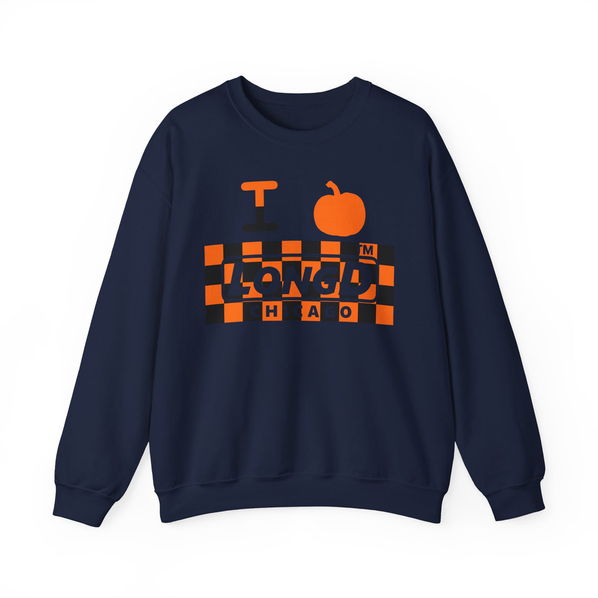 I pumpkin LongD Chicago negative checkered logo crewneck sweatshirt