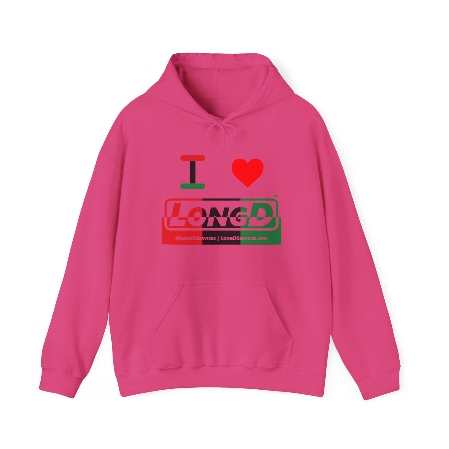 I Luv LongD® Logo Hoodie with Juneteenth positive top negative bottom text